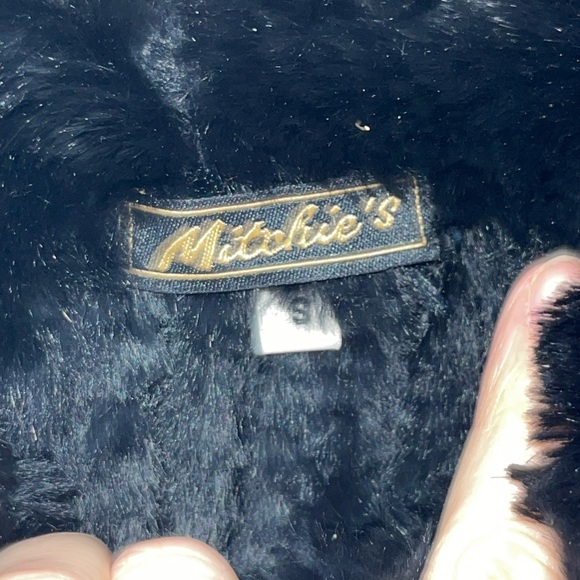 Mitchie's Black Fur Vest One Hook Eye At Neck Rabbit Sleeveless Cropped Small - Picture 3 of 5